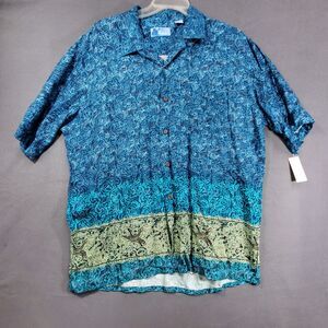Old Cottage Inn Button Up Shirt Mens Size XL Rayon Blues